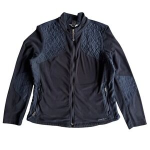 Eddie‎ Bauer Fleece Jacket Womens M Front Zip Quilted Shoulder Black Gorpcore L